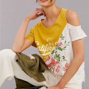 Pilcro Anthropologie Spliced California Graphic Tee Shirt Top Floral Size XS